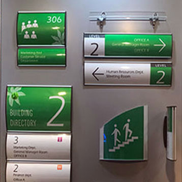 indoor signage solution, direction signs, name plates, showroom shop signs